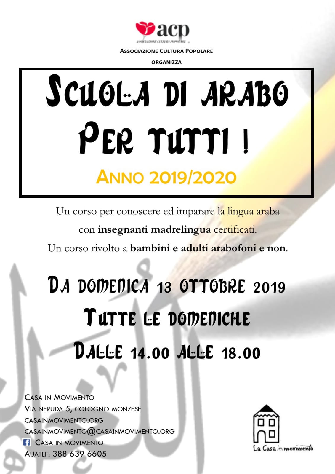 scuola di arabo casa in movimento 2019/2020